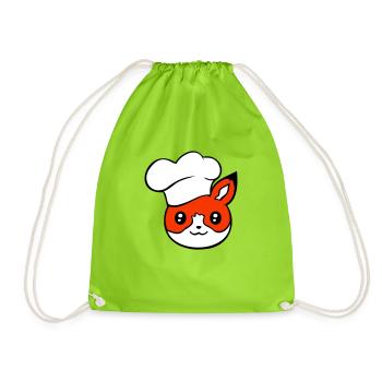 Fox Chef's Hat Chef Cooking Restaurant Kitchen - Drawstring Bag - neon green - Front