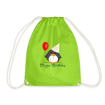 Penguin "Happy Birthday" - Drawstring Bag - neon green - Front
