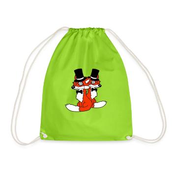 2 Foxes Friends Top Hat Men's Monocle Glasses - Drawstring Bag - neon green - Front