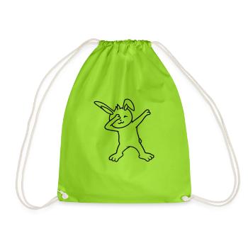 Bunny Dabbing Dab Dance Pose Dancing Party Celebrate - Drawstring Bag - neon green - Front