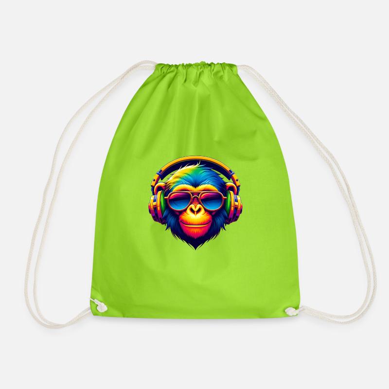DJ Groove Monkey - Drawstring Bag - neon green