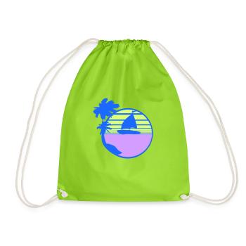 Ship Sun Stripe Sailor Captain Water Boat - Drawstring Bag - neon green - Front