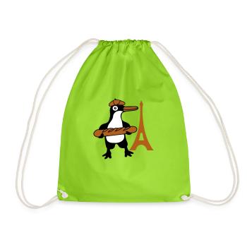 Pingouin Baguette Française Paris France Mignon - Sac de sport léger - vert néon - Devant