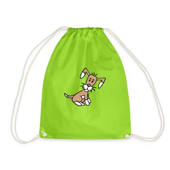chien assis mignon petit chiot heureux animal de compagnie - Sac de sport léger - vert néon - Devant