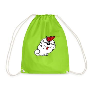 Dog Butterfly Nose Cute Funny Happy Comic - Drawstring Bag - neon green - Front