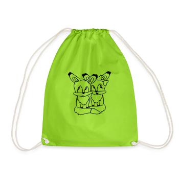 2 Foxes Couple In Love Two Friends Love Team Cute - Drawstring Bag - neon green - Front