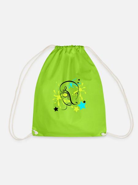 The face with spots and stars around - Drawstring Bag - neon green