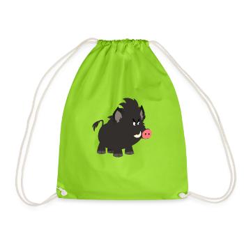 Grumpy Cartoon Wild Boar by Cheerful Madness!! - Drawstring Bag - neon green - Front