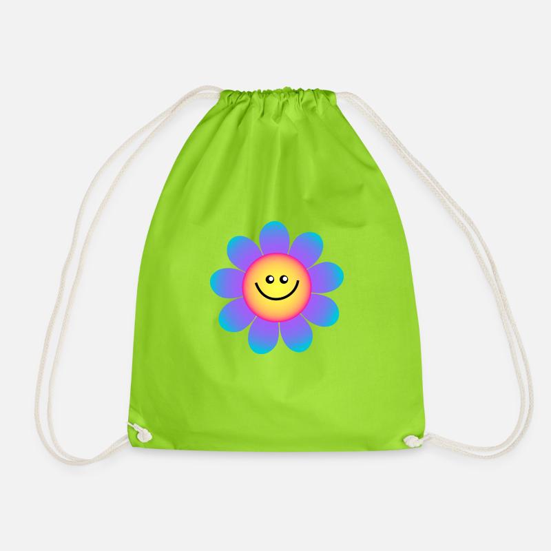 Glücklich Lila blau Gänseblümchen Blume - Turnbeutel - Neongrün