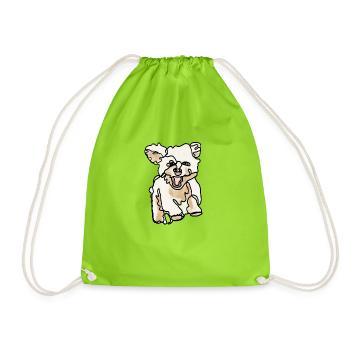 Happy Doggy - Happy dog as line drawing - Drawstring Bag - neon green - Front