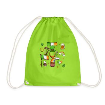 St Patrick's Day Elements - Drawstring Bag - neon green - Front