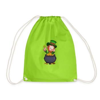 Leprechaun With Pot Of Gold - Drawstring Bag - neon green - Front