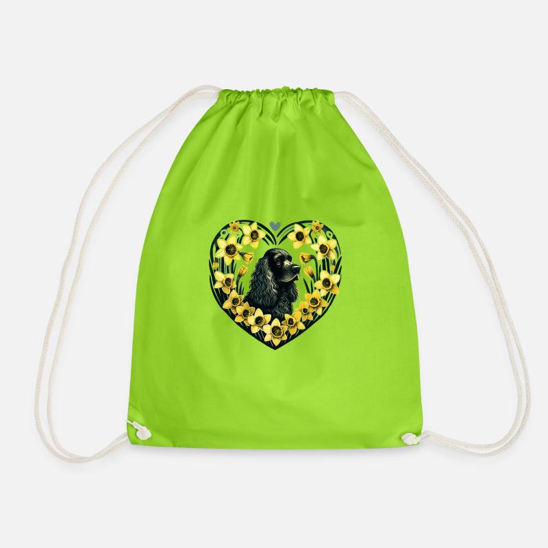 Schwarzer Cocker Spaniel - Turnbeutel - Neongrün