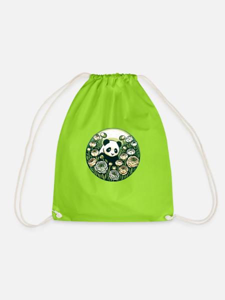 Blumen Panda Bär - Turnbeutel - Neongrün