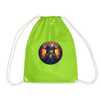 Viking Warrior with Helmet and Scenery - Drawstring Bag - neon green - Front