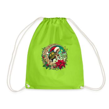 Christmas Turtle - Drawstring Bag - neon green - Front