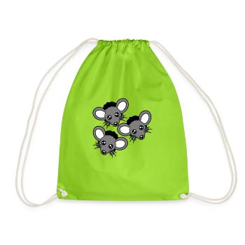3 Mice Wall Hole Mouse Hole Three Friends Team Crew - Drawstring Bag - neon green - Front