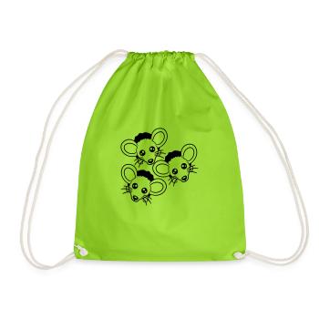 3 Mice Wall Hole Mouse Hole Three Friends Team Crew - Drawstring Bag - neon green - Front