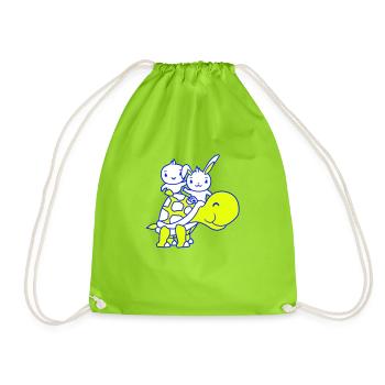 2 Bunny Bird Big Giant Turtle Waving Team - Drawstring Bag - neon green - Front