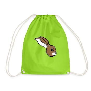 Bunny face peeking sideways profile side view - Drawstring Bag - neon green - Front