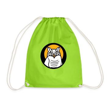Owl Bird Eagle Owl Sun Moon Night Full Moon Round Logo - Drawstring Bag - neon green - Front