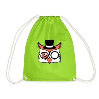 Sir Owl Top Hat Monocle Glasses Rich Mr. - Drawstring Bag - neon green - Front