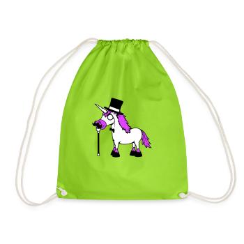 Einhorn Sir Gentleman Mr. reich Monokel Zylinder - Turnbeutel - Neongrün - Vorne