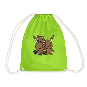3 Lapins Famille Enfants Parents Trois Frères et sœurs Mignon - Sac de sport léger - vert néon - Devant