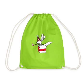 Hase Geburtstag Jahre alt Geschenk Tröte Party Hut - Turnbeutel - Neongrün - Vorne