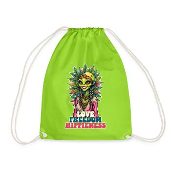 Cannabis Alien LOVE FREEDOM HIPPIENESS 1 - Drawstring Bag - neon green - Front