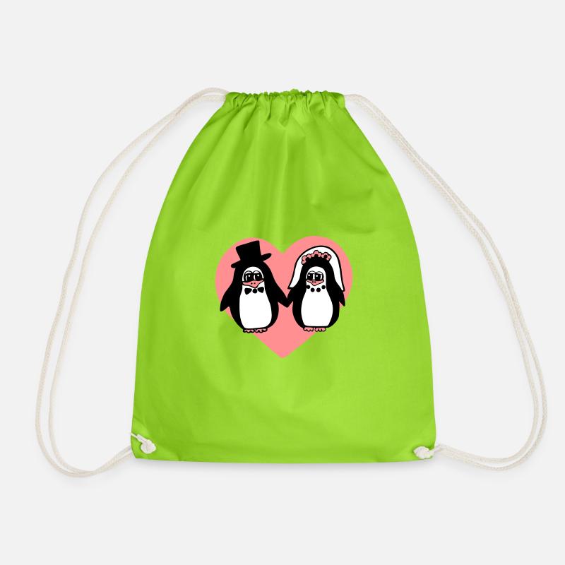Pinguin Hochzeit - Turnbeutel - Neongrün