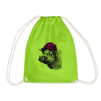 Black Forest Tussi wild boar with Bollenhut - Drawstring Bag - neon green - Front