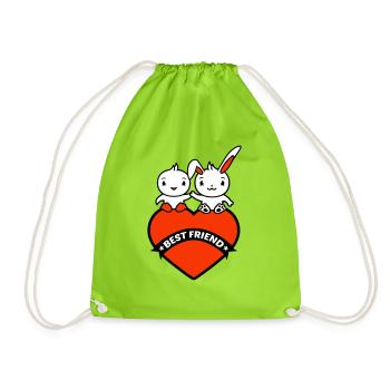 2 Best Friend Hase Vogel Herz Zwei Hände halten - Turnbeutel - Neongrün - Vorne