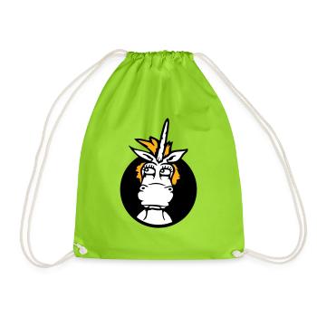 Unicorn Silly Funny Funny Funny Hole Cartoon - Drawstring Bag - neon green - Front
