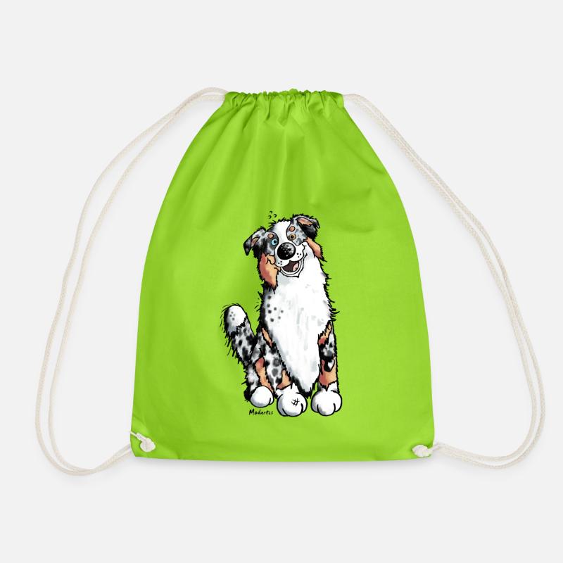 Funny Australian Shepherd - Drawstring Bag - neon green