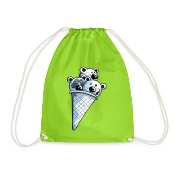 Ice Cream Bears - Bear - Kids - Cartoon - Gift - Drawstring Bag - neon green - Front