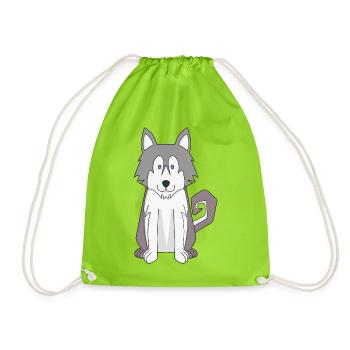 Dog Cartoon Amazing Siberian Husky - Drawstring Bag - neon green - Front