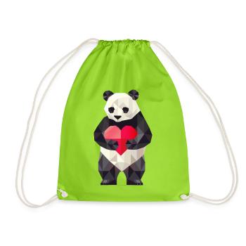 Panda with Heart – A Symbol of Love and Harmony - Drawstring Bag - neon green - Front