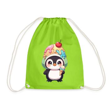 Süßer Pinguin Cartoon Eiscreme Sommer Regenbogen - Drawstring Bag - neon green - Front