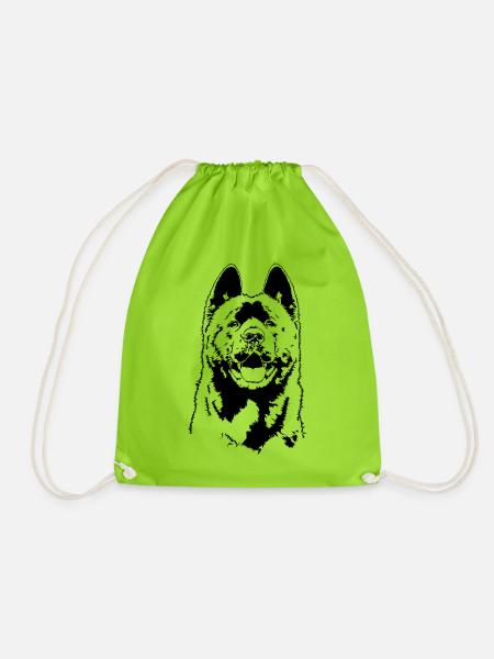 AMERICAN AKITA dog dogs portrait Wilsigns - Drawstring Bag - neon green