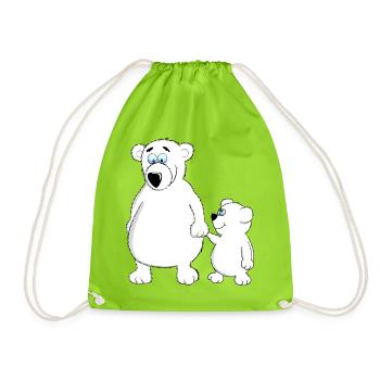 Drolly baby bear with dad or mom - Drawstring Bag - neon green - Front