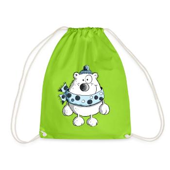 Cuddly Polar Baer- Bears - Winter - Cartoon - Drawstring Bag - neon green - Front