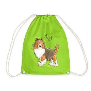 Sheltie Play - Shetland Sheepdog - Shelties - Hund - Turnbeutel - Neongrün - Vorne