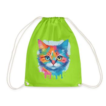 Cute Cat - Drawstring Bag - neon green - Front