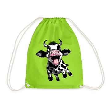 Springendes Kälbchen - Lustiges Kuh Kalb Design - Turnbeutel - Neongrün - Vorne