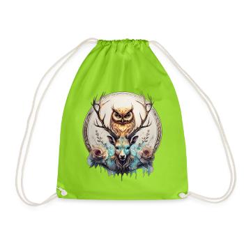 Owl and deer, a mystical alliance. - Drawstring Bag - neon green - Front