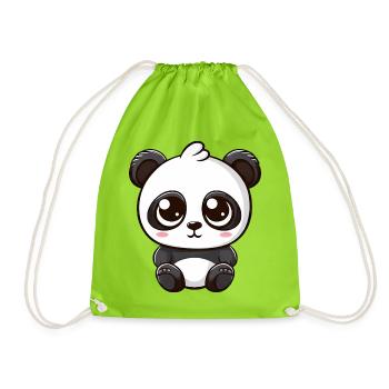 Süßer schüchterner Panda Cartoon Comic Kawaii - Turnbeutel - Neongrün - Vorne