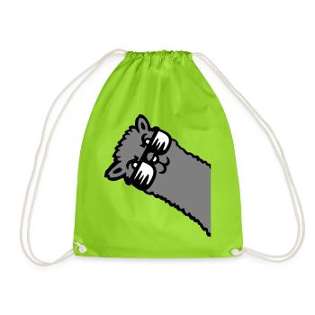 Llama Alpaca Head Sunglasses Cool Gray Funny Cute - Drawstring Bag - neon green - Front