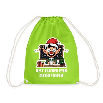 Teacher's Christmas – Best Teacher After Coffee - Drawstring Bag - neon green - Front