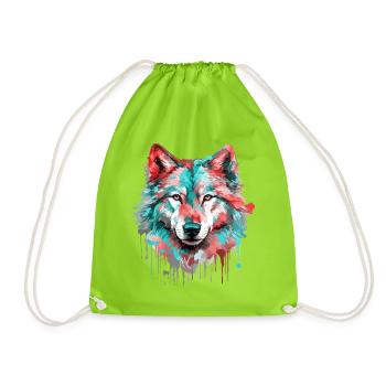Wolf Wolf Head Predator Forest Nature Wilderness Colorful - Drawstring Bag - neon green - Front